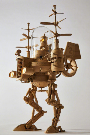 奇幻的纸板机器人模型，每个作品需耗费几个月时间