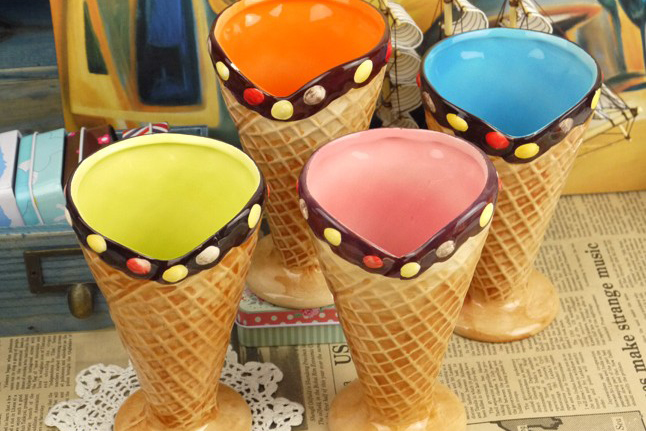彩绘缤纷色冰淇淋陶瓷水杯