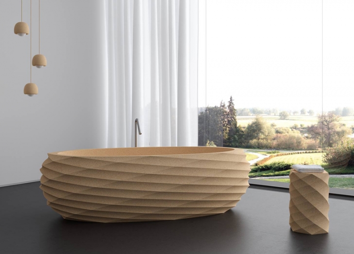 NuSpa优雅的软木浴缸和洗脸盆设计