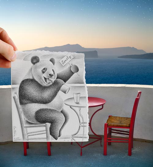 ben heine 手绘铅笔画与现实的合影