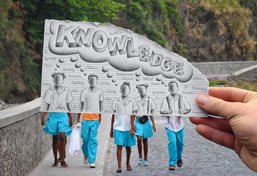 ben heine 手绘铅笔画与现实的合影